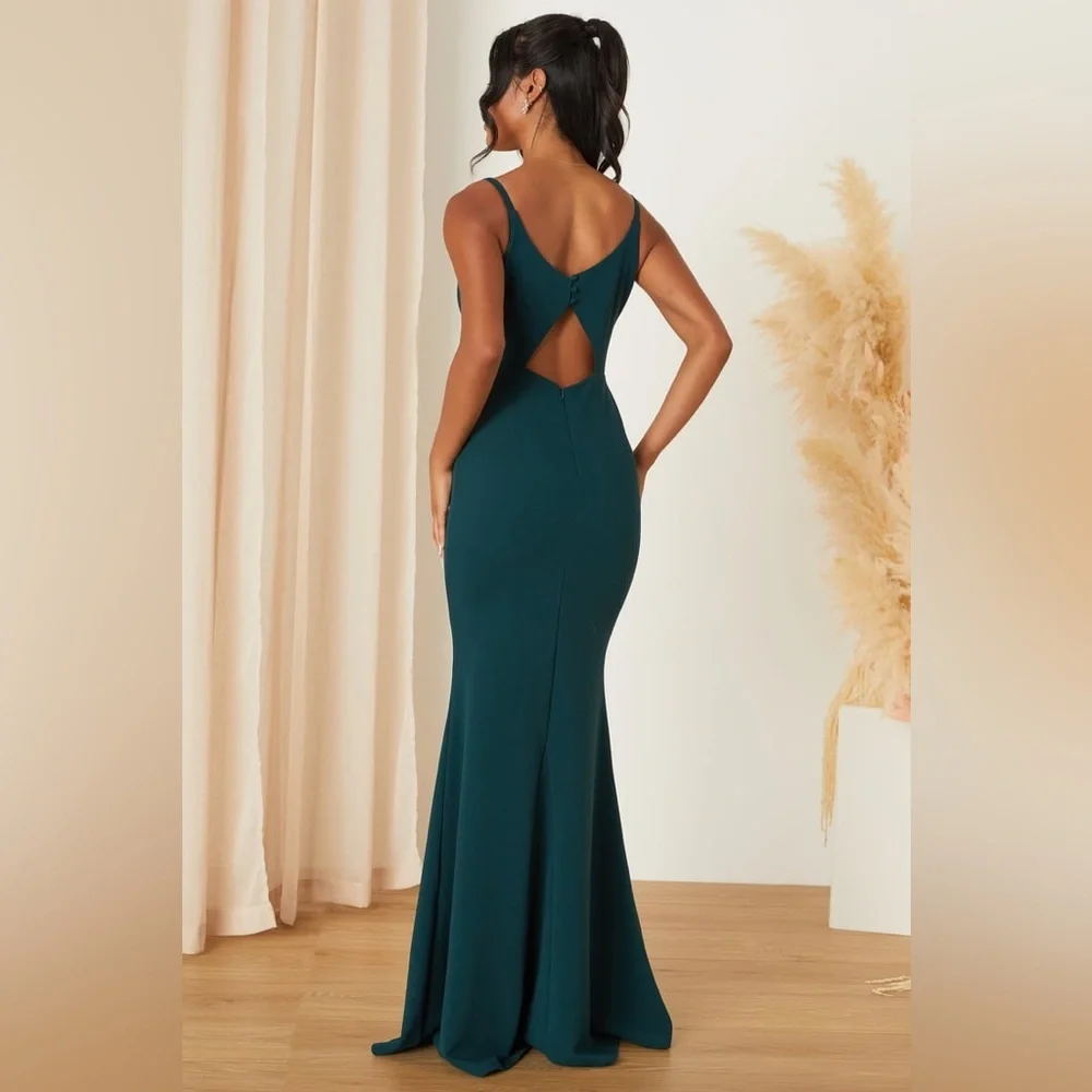 🦚Lulus Moments Of Bliss Forest Green Backless Mermaid Maxi Dress, M